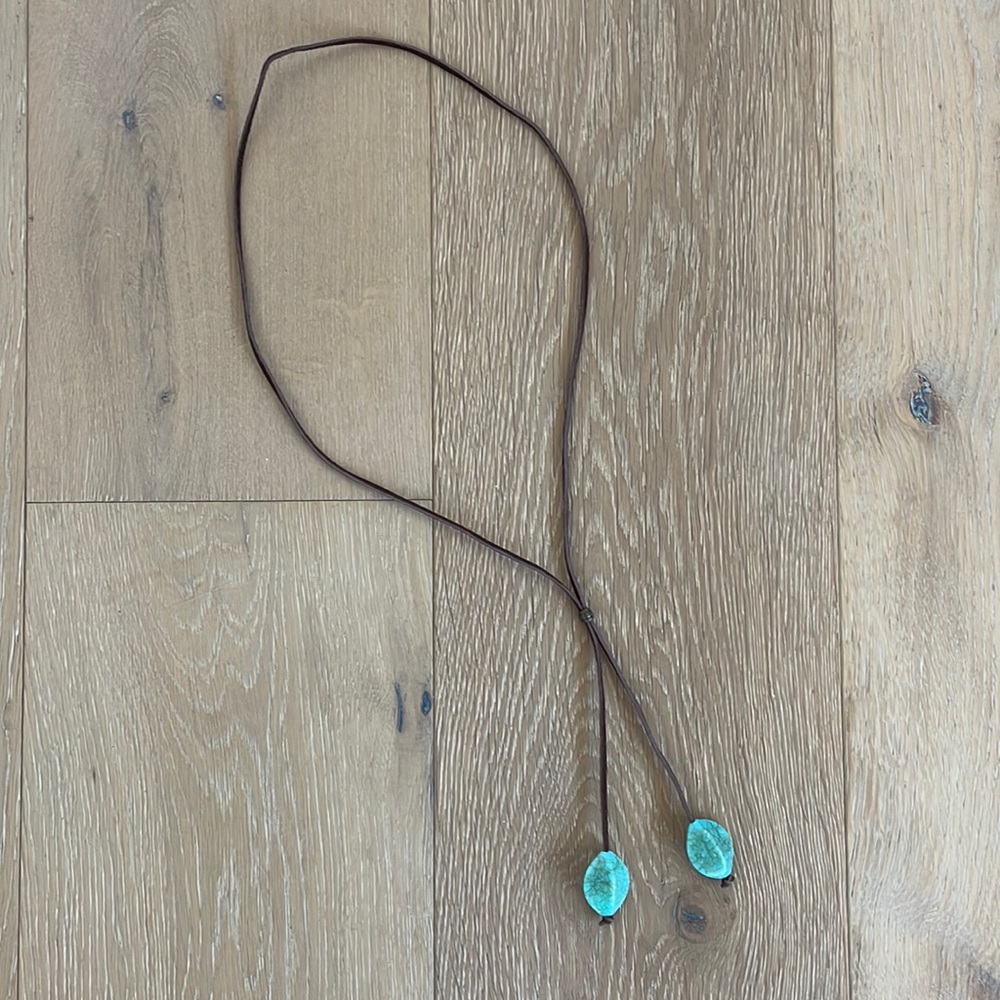 Leather Necklace with Turquoise Ends and Adjustable Bead